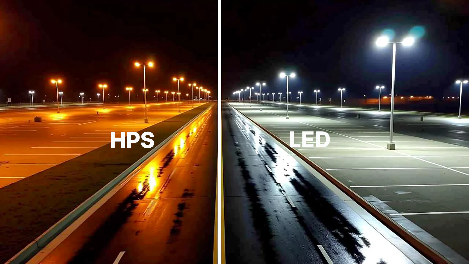 City street and parking lot retrofitted from HPS to LED lighting