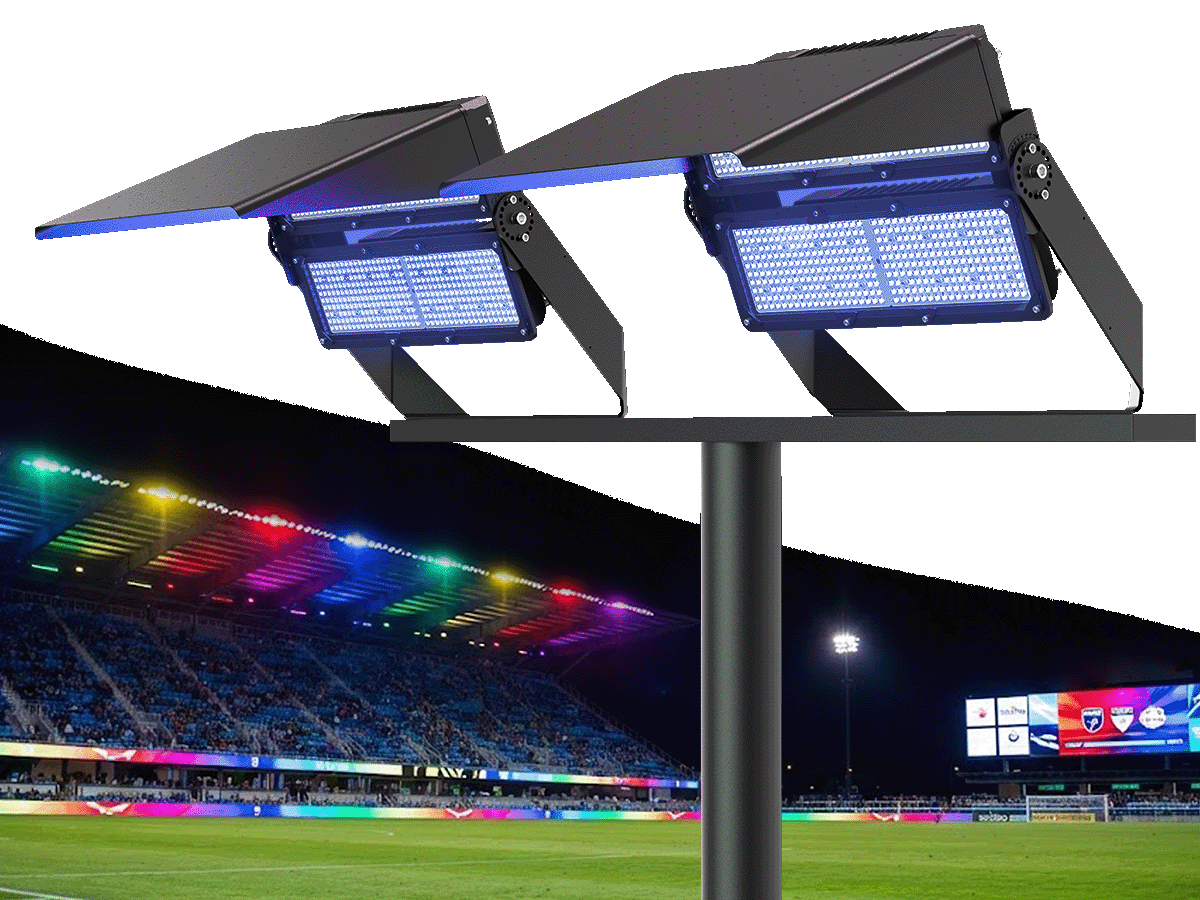 FL08 RGBW LED floodlight showing colorful stadium lighting for events and celebrations