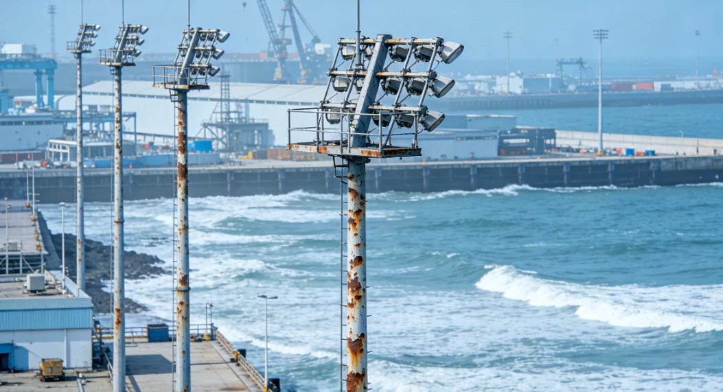 Photorealistic stadium lighting hero image