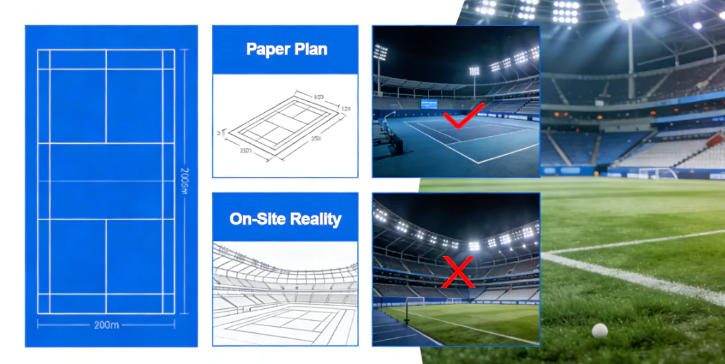Measurement grid and reference area illustration for sports lighting sign-off