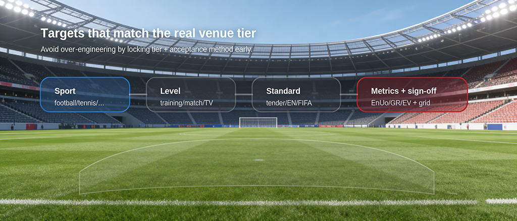 Sport-by-sport target setting logic illustration for sports lighting