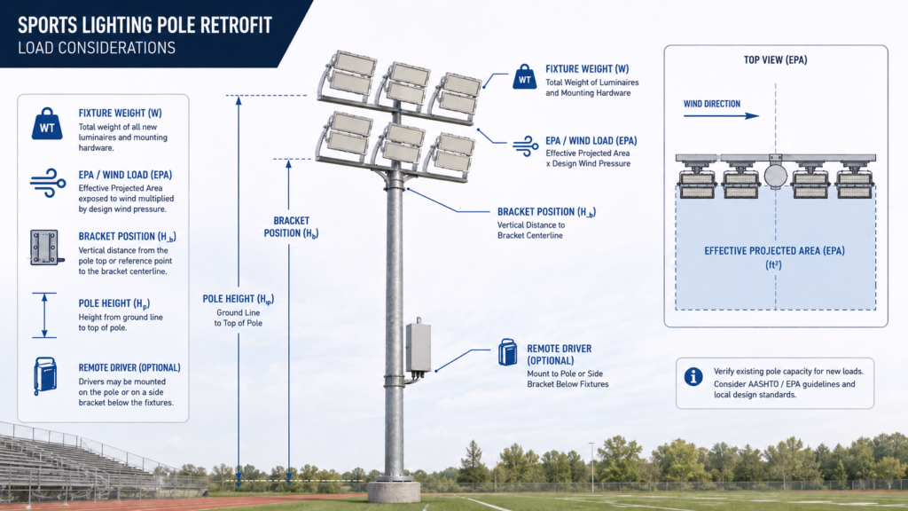 4 Pole Retrofit Load Considerations LED lighting image
