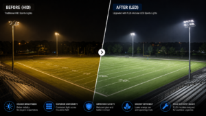 Before after sports lighting retrofit comparison