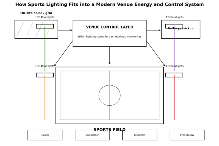 How Sports Lighting Fits into Modern Venue Energy and Control Systems