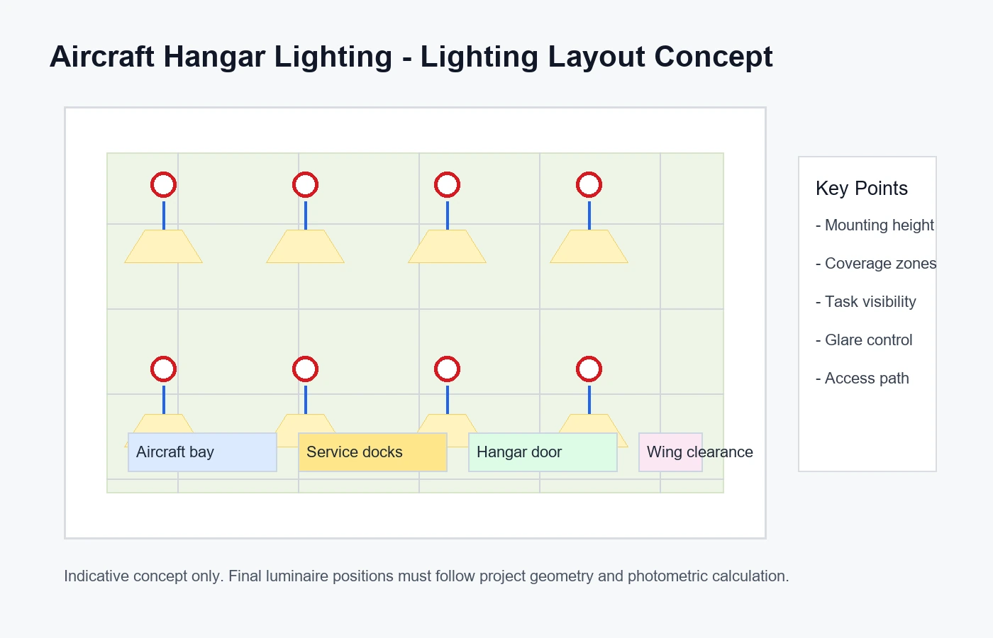 Typical layout for Aircraft Hangar Lighting