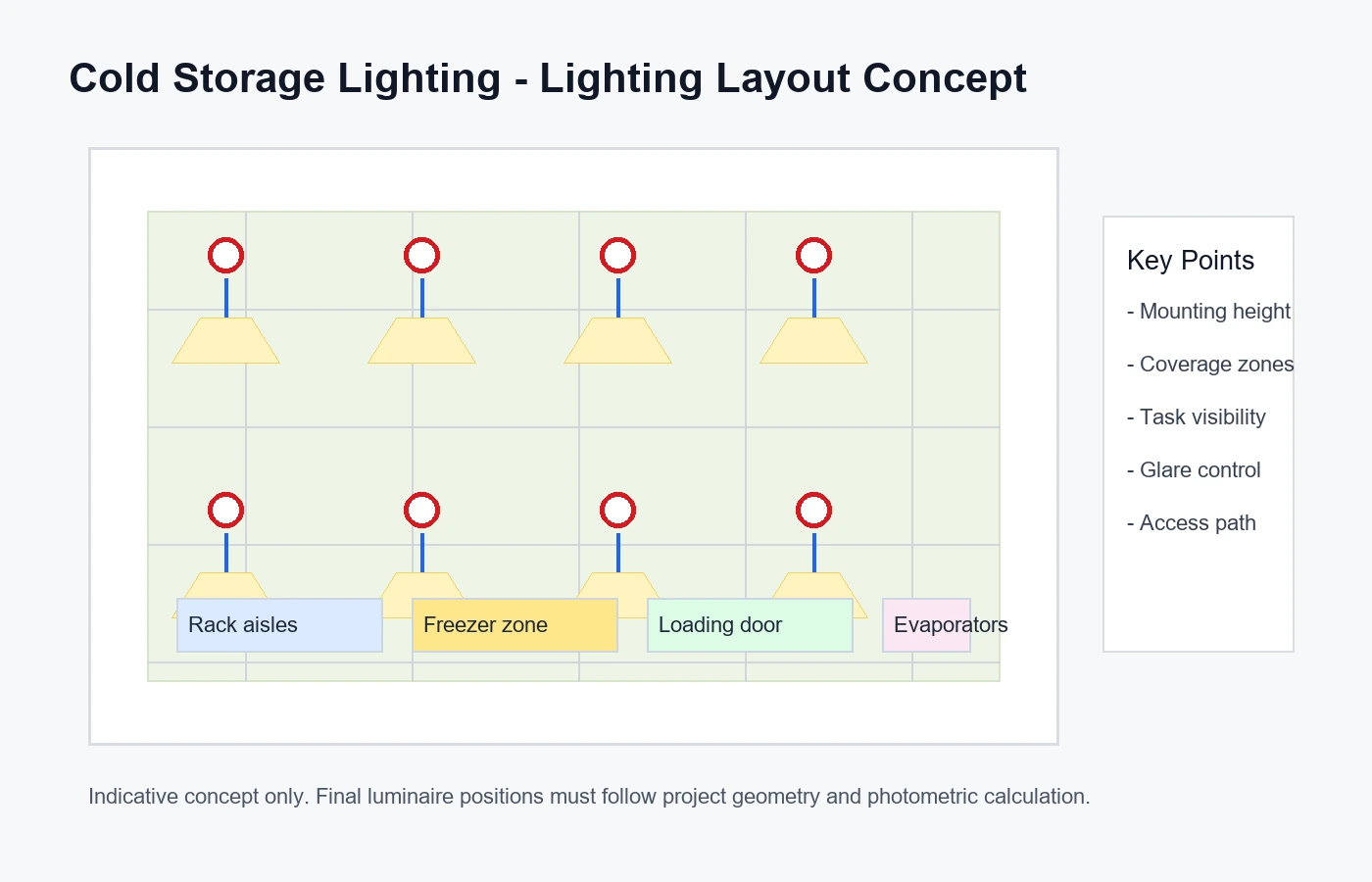 Typical layout for Cold Storage Lighting