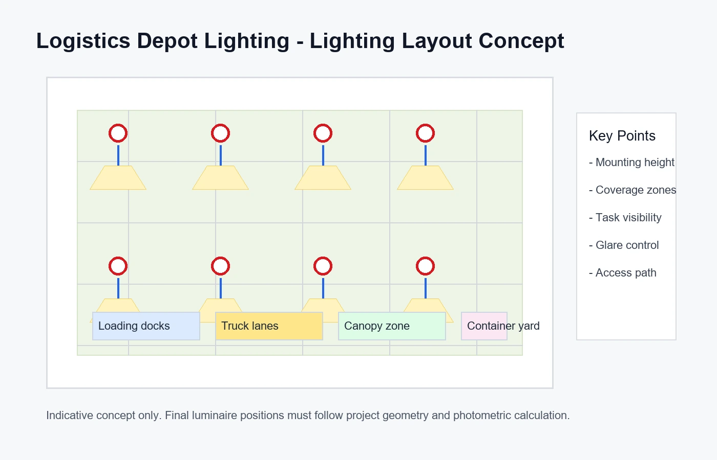 Typical layout for Logistics Depot Lighting