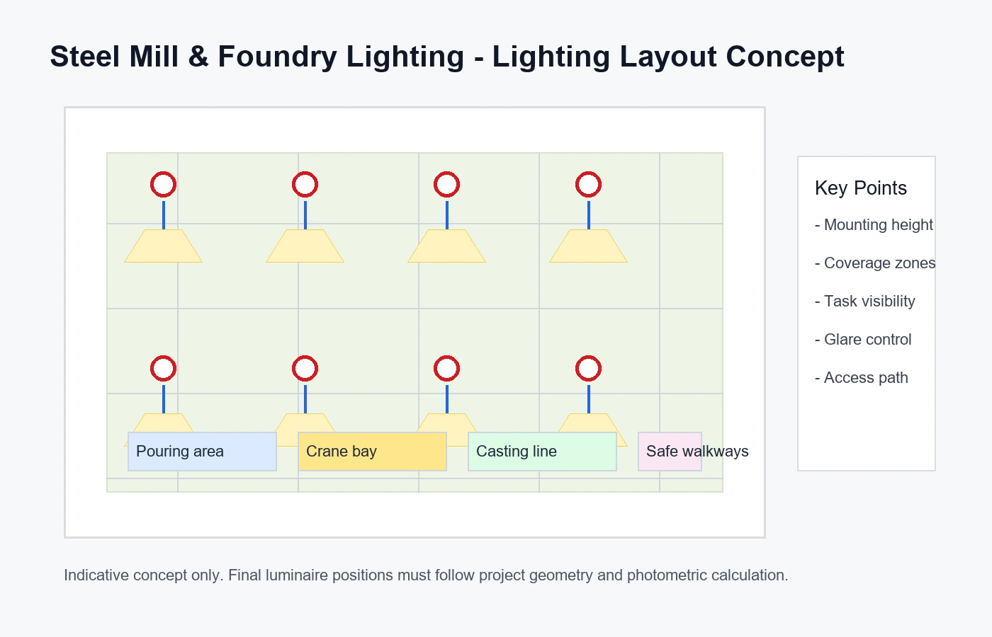 Typical layout for Steel Mill & Foundry Lighting