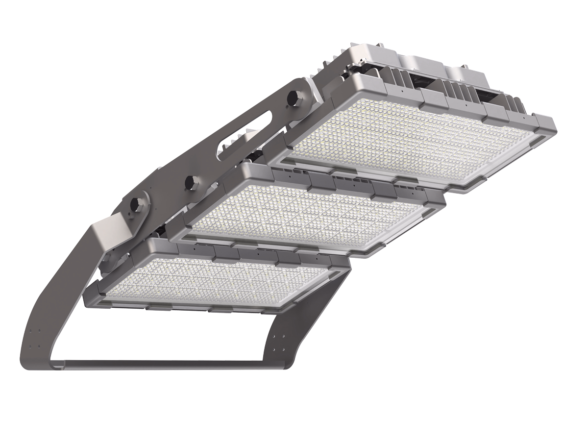 ZC FL26 sports floodlight showing its LED modules and adjustable mounting bracket